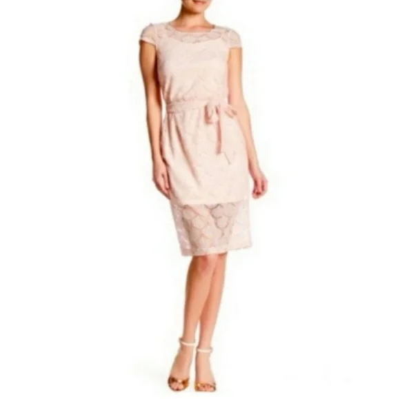 Jessica Simpson Scalloped Lace Dress Women's Dress Blush : 14